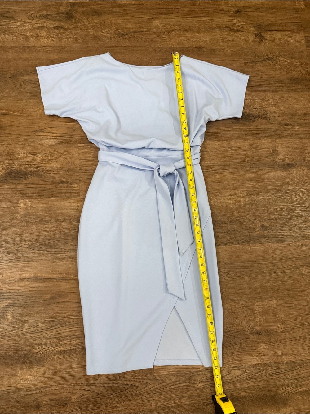 kenzie Light Blue Tie-Waist Faux Wrap Midi Dress Size 8